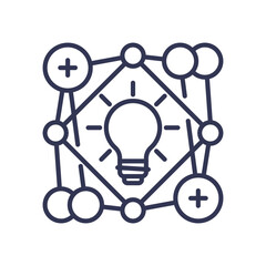 Lightbulb and network nodes symbolize innovative connections and ideas.