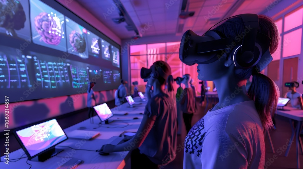 Poster futuristic control room with interactive digital dashboards and high-tech displays