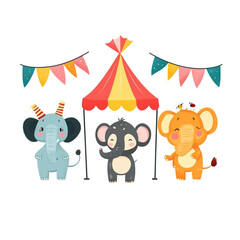Obraz premium Three Cute Elephants Under a Circus Tent