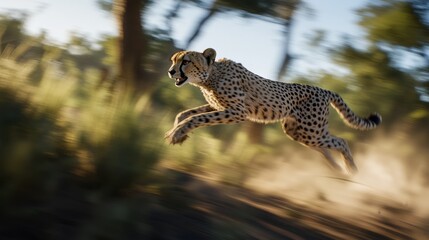 Obraz premium Cheetah in Motion Across the Savanna Landscape