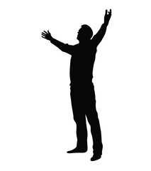 Silhouette of a Standing Man Spreading Arms. People and activities concept vector art. Belief and religion topic illustration