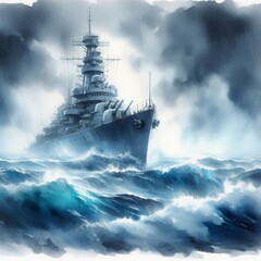 Military Destroyer in Stormy Waters