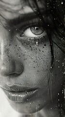 Close-Up Portrait of a Woman's Eye and Lips in Black and White
