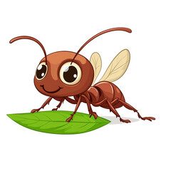 Cute Cartoon Ant on a Leaf