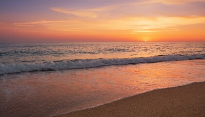 Waves on the beach at red sunset