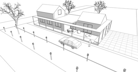 sketch of a modern house 3d rendering	
