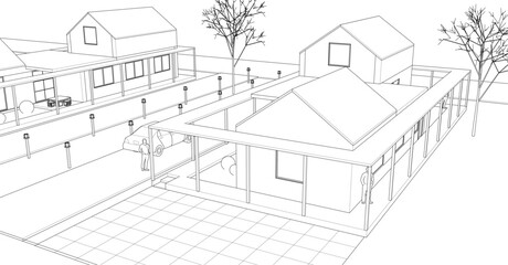 sketch of a modern house 3d rendering	
