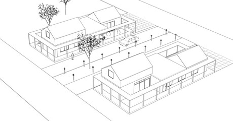 sketch of a modern house 3d rendering	
