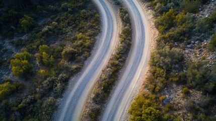 Fototapeta premium Gravel Road - Rugged gravel road through a natural landscape, showcasing the charm of off-road travel.