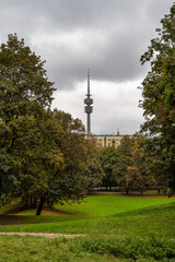 Obraz premium The Olympiaturm in Olympiapark in Munich, Germany