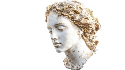Obraz premium Historical Venus head replica, plaster and gold details, isolated for a luxurious and timeless art style