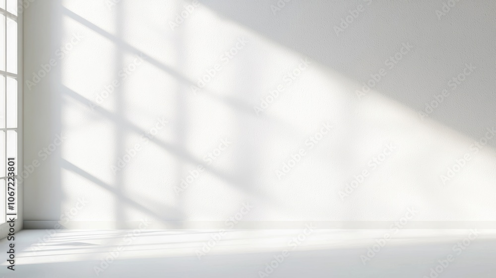 Poster realistic and minimalist blurred natural light windows shadow overlay on wall paper texture abstract
