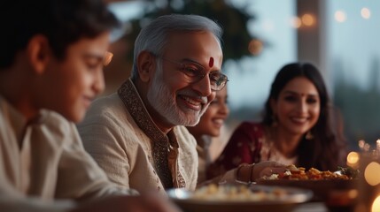 Family Celebration: Joyful Indian Gathering with Traditional Attire and Festive Dinner