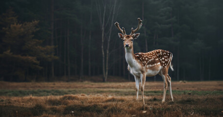 Majestic deer in serene forest landscape at dusk