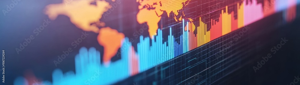 Poster vibrant global data visualization showcasing colorful graphs and charts representing growth trends a