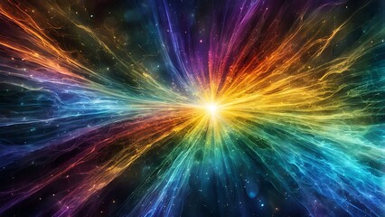 Abstract Cosmic Burst with Colorful Lines and Glowing Stars