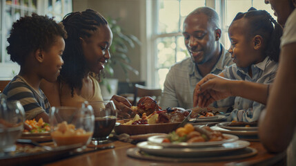 Naklejka premium Joyful family enjoying a delicious meal together at home