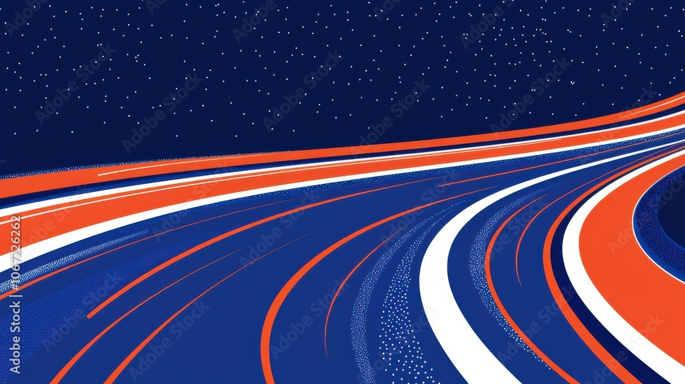 Poster a vibrant abstract design featuring dynamic lines and stars on a deep blue background, perfect for c