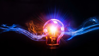Obraz premium Colorful waves radiating from a glowing sphere Innovative ideas