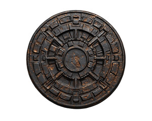 Rustic manhole cover isolated on a transparent background