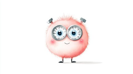 A cute, fluffy character with oversized glasses and a cheerful smile, showcasing a playful and whimsical design against a bright white background.