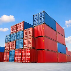 Fototapeta premium Freight containers stacked at port, ready for distribution, efficient setup