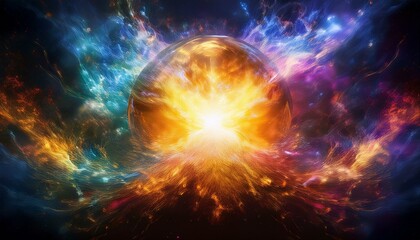 Obraz premium Colorful waves radiating from a glowing sphere Innovative ideas