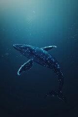 Fototapeta premium A stunning digital artwork of a whale swimming in the depths of the ocean, illuminated by a mesmerizing array of sparkling particles.