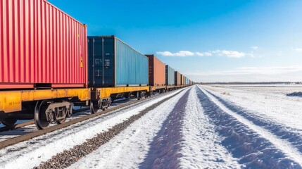 Fototapeta premium Freight train loaded with containers, efficient cross-country transport