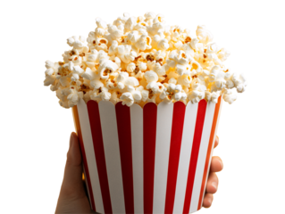 a hand holding a bucket of popcorn