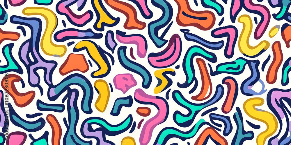 Poster fun colorful line doodle seamless pattern. creative minimalist style art background for children or 
