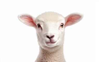 Fototapeta premium Close-up of a cute, fluffy lamb with bright eyes and soft wool. Perfect for nature, farm, and agriculture-themed projects.