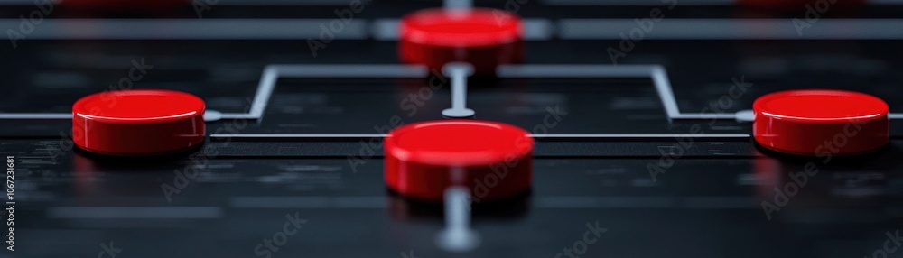 Poster abstract close-up of a modern circuit board with red nodes, symbolizing connectivity and technology 