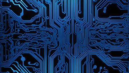 Liquid chrome with dynamic electric blue neon highlights reflecting intricate circuit patterns, AI Generated