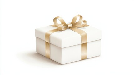 Obraz premium A beautifully wrapped white gift box with an elegant gold ribbon, perfect for any occasion like birthdays, weddings, or holidays.