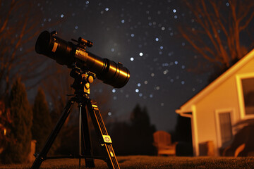 a telescope set up outdoors with the night sky full of stars.
