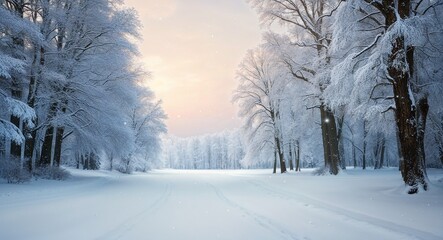 Obraz premium Snowy forest background for a wintery serene atmosphere