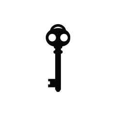 A vector illustration of a key silhouette on a white background.