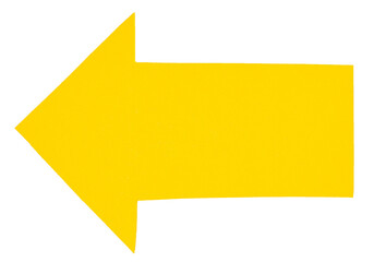 Isolated cut out yellow paper cardboard arrow direction sign with texture and copy space for text png transparent background