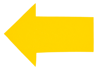 Isolated cut out yellow paper cardboard arrow direction sign with texture and copy space for text png transparent background