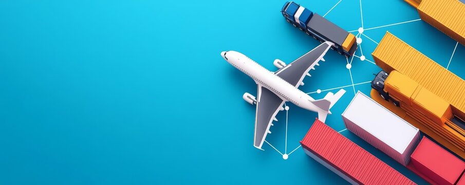 Plane, truck, and ship illustration, interconnected global transport network