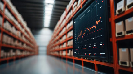 Digital warehouse management screen displaying live supply data trends
