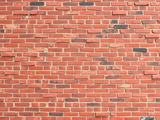 Obraz premium Rustic red brick wall background with uneven texture and weathered appearance, architecture, surface