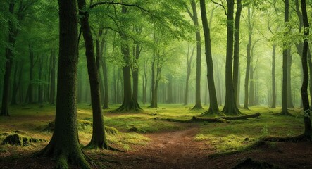 Fototapeta premium Woodland forest background with rich green hues for a natural touch