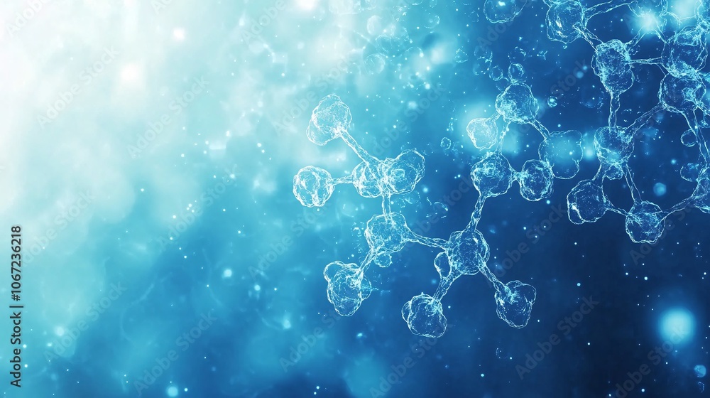 Poster a captivating blue background showcases molecular structures, creating a sense of depth and scientif