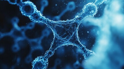 A close-up view of molecular structures, showcasing intricate details in a blue, sci-fi inspired aesthetic.