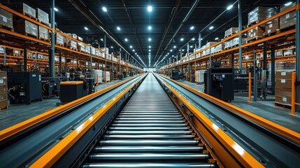 Automated Warehouse with Robotic Systems and Conveyors