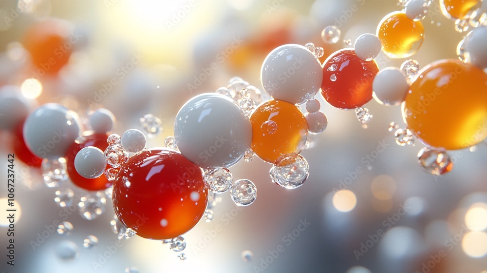 Poster an abstract representation of colorful molecular structures intertwined with bubbles, depicting the 