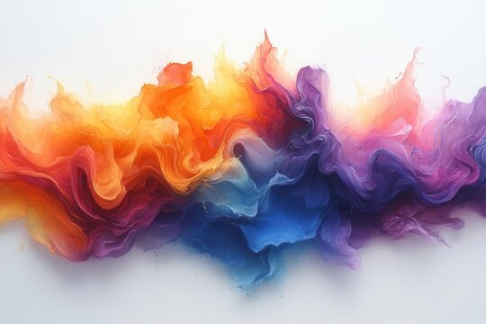 an explosion of colorful rainbow paint smoke cloud on a pristine white background creating a dynamic and artistic visual impact representing creativity and vibrancy