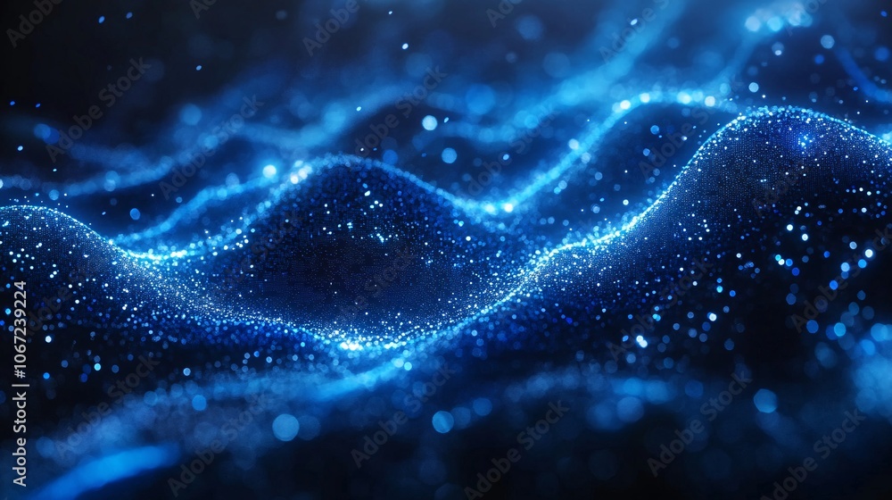 Aufkleber a mesmerizing view of flowing waves enhanced by glowing blue particles, creating a dynamic and ether